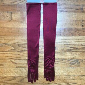 Goth Victorian Steampunk Vampire Satin Opera Length Long Burgundy Red Gloves
